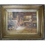 Gilt framed watercolour of a rural kitchen signed HB 68 cm x 55 cm (size including frame)