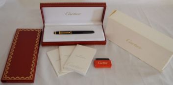 Cased Cartier Stylo Plume Mini Diablo Composite Noir fountain pen with 18ct gold nib