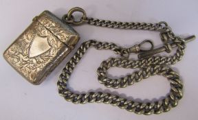 Silver vesta case Birmingham hallmark & silver fob chain total weight 1.44 ozt