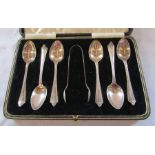Cased set of silver teaspoons and sugar tongs Birmingham 1935 weight 3.58 ozt