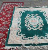 Modern carpet runner 10'9" & Chinese wool rug on green ground 5'9" x 3'11"