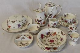 Crown Staffordshire bone china 16 piece breakfast set with exotic birds and floral decoration
