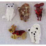 5 brand new Lea Stein style animal brooches inc dog, bear and fox