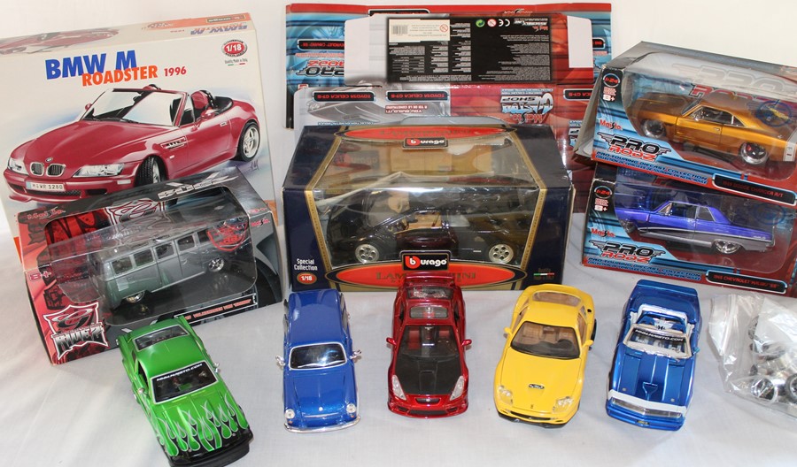 Burago Lamborghini 1/18 & BMW M Roadster 1996, Maisto Pro Rodz 1965 Chevrolet Malibu & 1969 Dodge