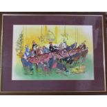 Framed original cartoon of an office Christmas party signed Hope possibly Christopher Hope 56 cm x