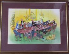 Framed original cartoon of an office Christmas party signed Hope possibly Christopher Hope 56 cm x