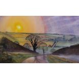 Large framed watercolour depicting the Lincolnshire Wolds by David Cuppleditch 79cm x 62cm including