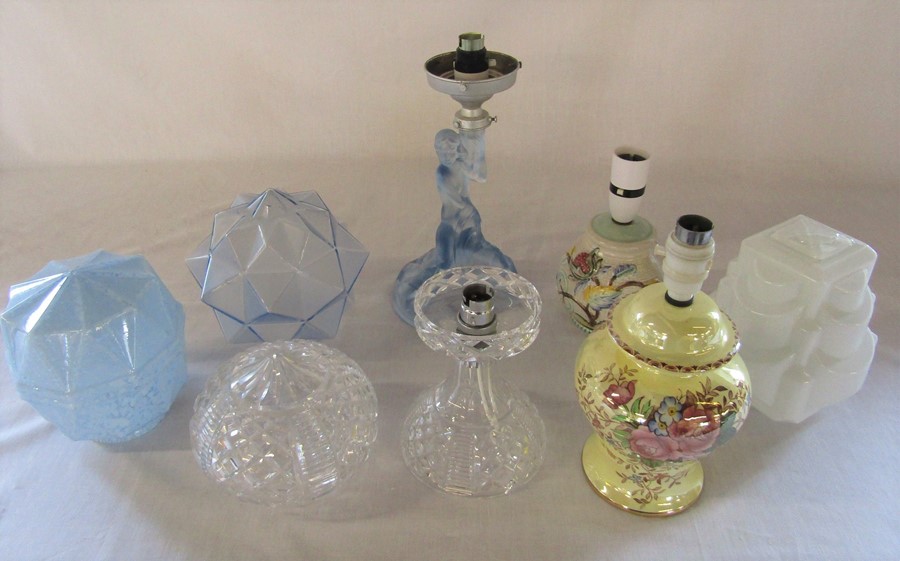 Various glass light shades and glass and ceramic table lamps inc Maling