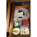 Selection of picture frames, old tins and a quantity of small jewellery boxes