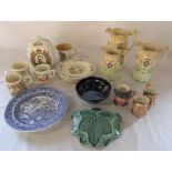 Various ceramics inc small Beswick character jugs and graduated Victorian jugs