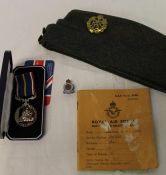 National Service medal No 39516, RAF cap, Empire Air Armament School badge & RAF service release