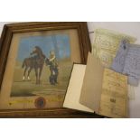 Framed hand-tinted photograph of Trooper George Craven of the 18th Hussars, his account book dated