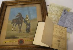 Framed hand-tinted photograph of Trooper George Craven of the 18th Hussars, his account book dated