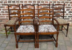 4 ladder back chairs and 2 similar carver chairs