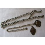 White metal fob chain and a silver pendant Birmingham hallmark 'Harby St Marys School Sunday 1909'