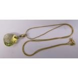 9ct gold necklace with 9ct gold citrine and diamond chip pendant total weight 6.4 g (weight of