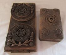 Carved sliding book shelf and a carved cigarette box 'Transport Squadron Royal Air Force'