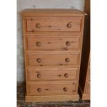 5 draw pine chest of drawers H 115cm W 71cm