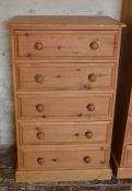5 draw pine chest of drawers H 115cm W 71cm