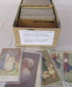 Box of postcards relating to children and childhood artists - 125 postcards featuring childhood