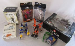 Various collectables inc Legends Marvel figures, VF-11B transformer (missing gun) & Final Fantasy PC