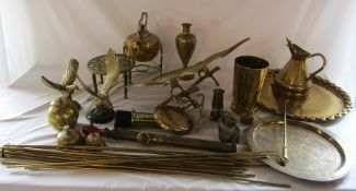 Quantity of brassware inc kettle, trays, eagles, vase, bells etc