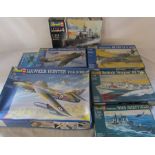 Selection of Revell model kits inc Hawker Hunter 1:32, HMS Sheffield Destroyer 1:700, Hawker