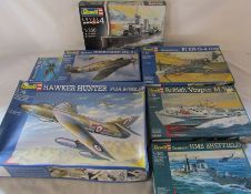 Selection of Revell model kits inc Hawker Hunter 1:32, HMS Sheffield Destroyer 1:700, Hawker