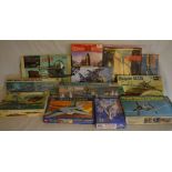 12 boxed model kits mainly planes & war ships