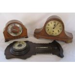 2 wooden mantel clocks (af) and a barometer