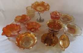 Selection of Carnival glass dishes