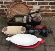 Various ethnic style bowls, carved animals etc