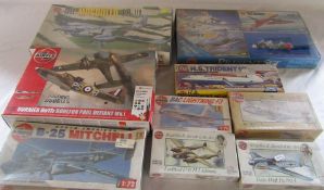 Assorted Airfix model kits inc H S Trident 10, B-25 Mitchell, BAC lightning 3 & DH Mosquito FB VI