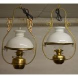 2 brass ceiling paraffin lamps converted to electricity