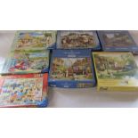 Assorted Gibsons & Ravensburg etc jigsaws inc An Olde English Pub, The Market Stall & Express to