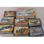 Various Matchbox model kits inc 4 class WWII fighters, Aston Martin, Bristol Beaufighter, Westland