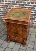 Victorian sliding top davenport in burr walnut veneer with low level gallery, drawers to one