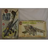 Two Airfix 1/24 model kits: Ju87B STUKA & a Hawker Harrier (boxed dented & pitted)