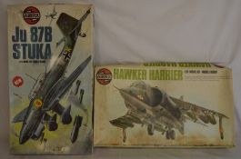 Two Airfix 1/24 model kits: Ju87B STUKA & a Hawker Harrier (boxed dented & pitted)