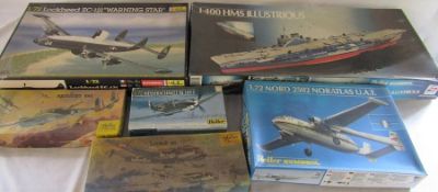 Selection of Heller model kits inc 1:400 HMS Illustrious, 1:72 Lockhead EC-121 'Warning star', 1: