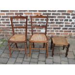 Foot stool & 2 cane seat bedroom chairs