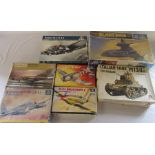 Various Italerie model kits inc Blackbird, Italian Tank, P-51 Mustang I 'Razorback', Focke Wolf,