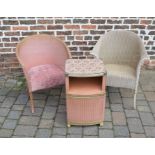 Lloyd Loom style chair and bedside cabinet & one other chair