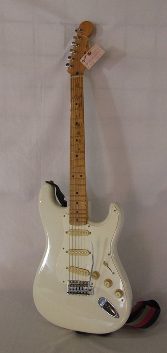 Squier stratocaster electric guitar by Fender serial number P015370 (Squier logo removed/replaced