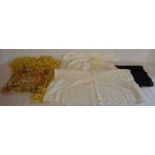 Early 20th century child's Christening gown, mourning scarf & a silk shawl