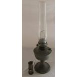 Metal paraffin lamp with glass funnel & a miniature brass miners lamp