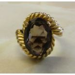 Tested as 9ct gold dress ring with 4ct smokey quartz stone size P total weight 6g