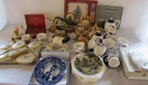 Various ceramics etc inc collectors plates, dog and donkey figures, Spode Christmas cake stand