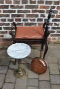 Piano stool, warming pan & small marble top table