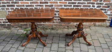 Pair of Victorian fold over tea tables with rosewood veneer tops on a mahogany centre pedestal